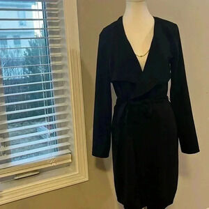 [XS]Ichi Black  Cardigan Dress with Belt Wrap Coat
